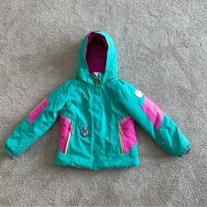 Obermeyer Teal and Pink Snow / Ski Jacket with Removable Hood